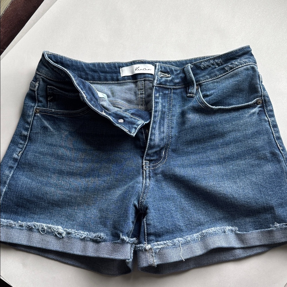 Kancan denim jean shorts Womens 28 Medium Wash roll up raw hem high waist Boho